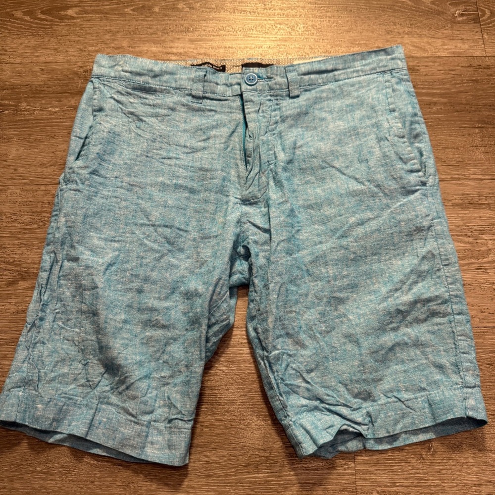 Bruno Shorts Mens 30 Blue Heather Linen Cotton Summer Beach Casual Classic 10"